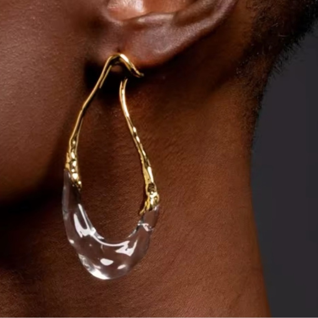 Dream Rain Front Back Link Earrings Gold Clear Lucite Alexis Bittar M28